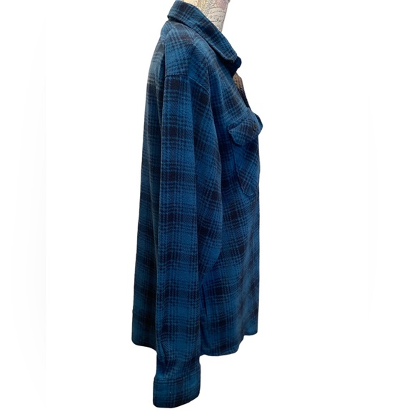 Authentic Wrangler Blue Black Plaid Fleece Button Up Long Sleeve Flannel Shirt - Picture 4 of 8